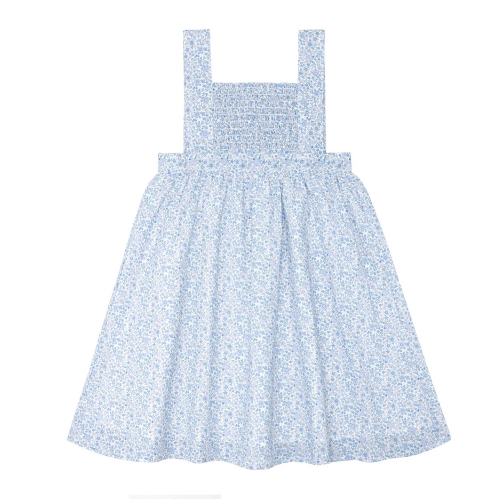 Minnow girls slate floral smocked bib dress, size 7/8